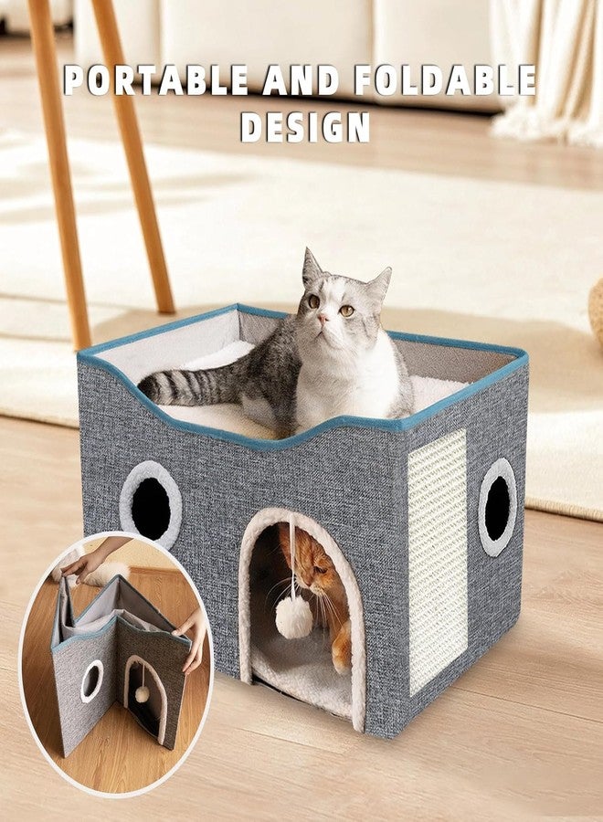 CBEX Cat House for Indoor Cats, Large Cat Beds with Fluffy Ball Toy and Scratch Pad, Foldable Cat Cave Hideaway, Covered Cat Condo for Small Pets and Kittens - Image 3